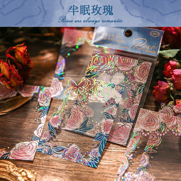 MR.PAPER Rose Themed Gilded PVC Decorative Stickers 纸先生以玫瑰之名系列烫金PVC贴纸 半眠玫瑰