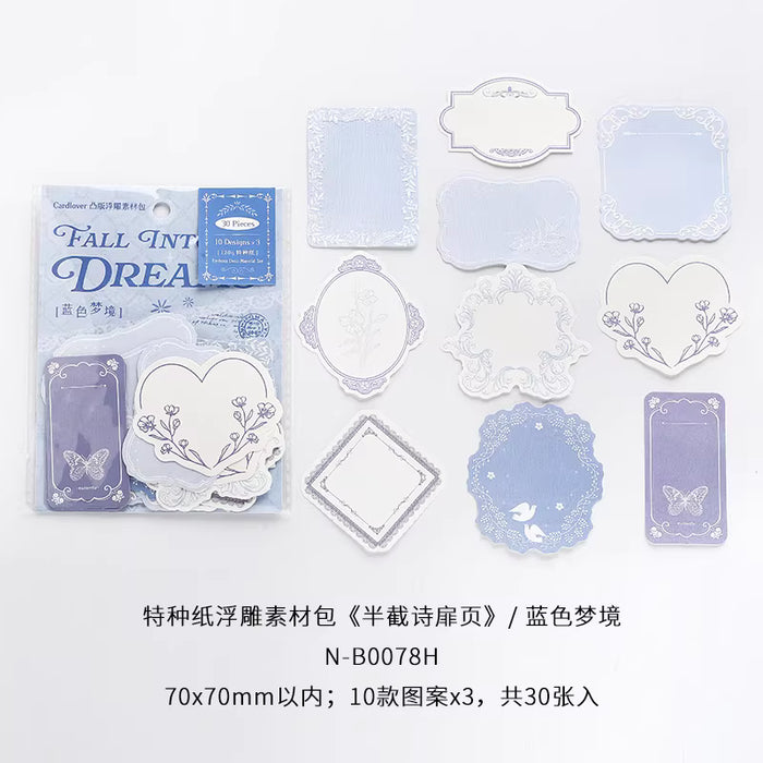 CardLover Handbook Decoration Pack 信的恋人半截诗扉页浮雕便签标签纸素材包 蓝色梦境