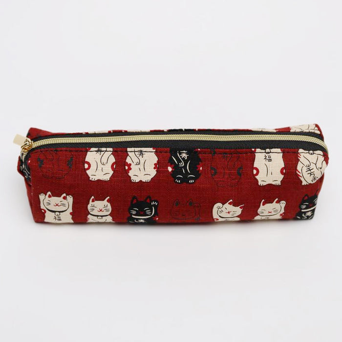 TIME AND PLACE Fabric Pen Bag - Red Lucky Cat 此时此地布艺笔袋 招财猫红