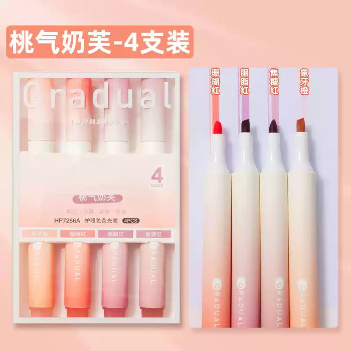 Pastel Highlighter‌s Set 4pcs - Pink 集物社莫兰迪色系护眼色荧光笔 桃气奶芙