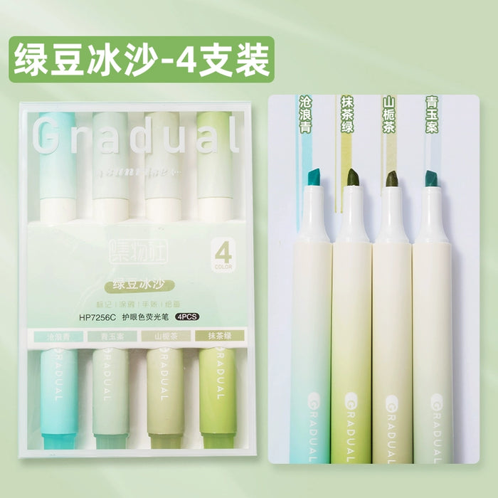 Pastel Highlighter‌s Set 4pcs - Green 集物社莫兰迪色系护眼色荧光笔 绿豆沙冰