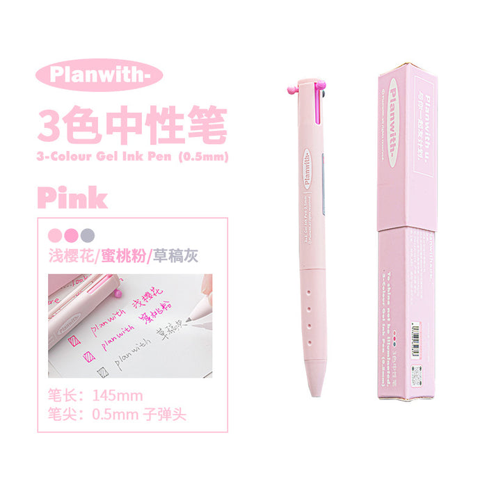 PLANWITH 3-Color Gel Ink Pen - 0.5mm Pink 友计划三色中性笔 经典款 粉灰
