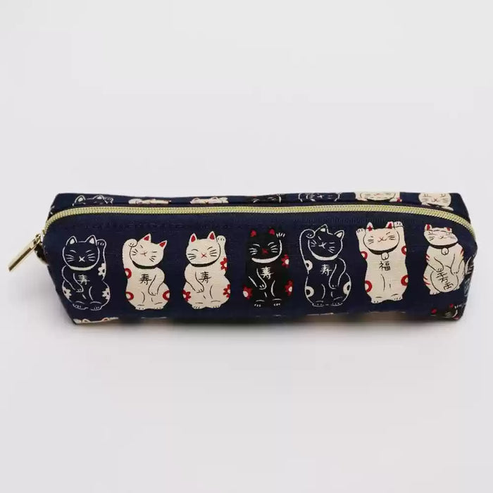 TIME AND PLACE Fabric Pen Bag - Blue Lucky Cat 此时此地布艺笔袋 招财猫蓝