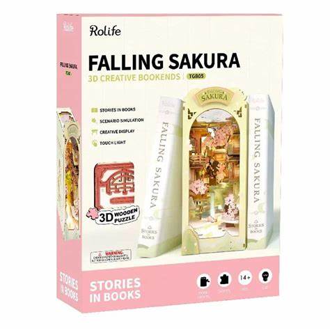 ROLIFE Falling Sakura Book Nook TGB05 3D Wooden Puzzle 若来DIY手工拼装模型立体创意书立 TGB05 樱之谷