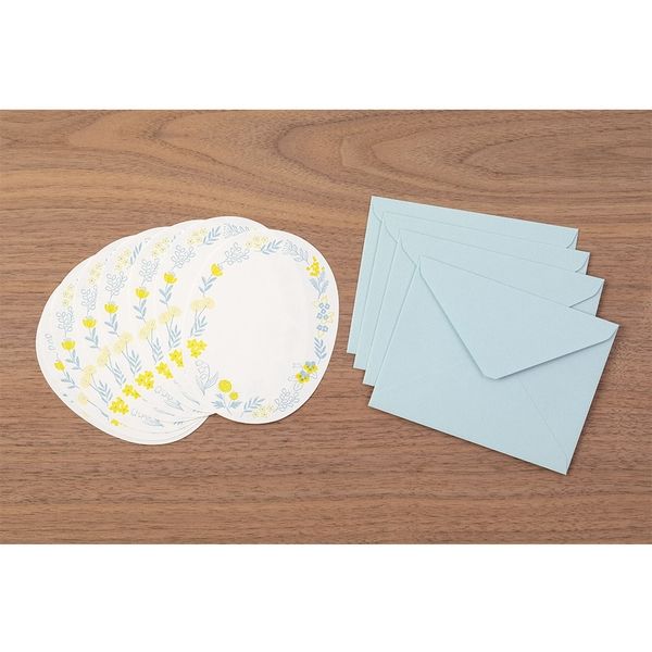 MIDORI Letterpress Die-Cut Letter Set - Wreath Blue 日本midori活版印刷信封信纸套装 蓝色花环