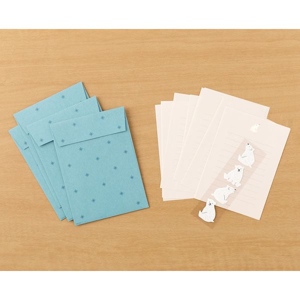 MIDORI Design Fill Letter Set with Seal Stickers - Polar Bear 日本MIDORI信封信纸贴纸套装 北极熊图案