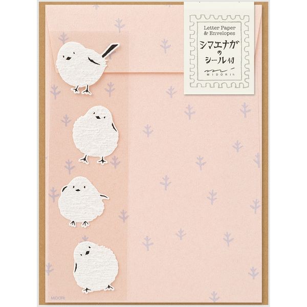 MIDORI Design Fill Letter Set with Seal Stickers - Long-tailed Tit 日本MIDORI信封信纸贴纸套装 北长尾山雀图案
