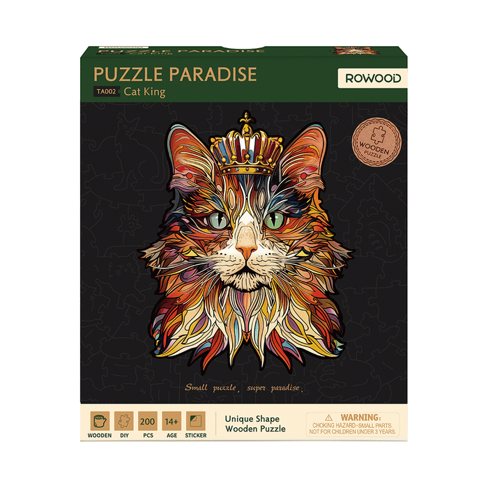 Rowood Cat King Wooden Jigsaw Puzzle TA002 若客趣拼世界创意异形拼图 国王猫