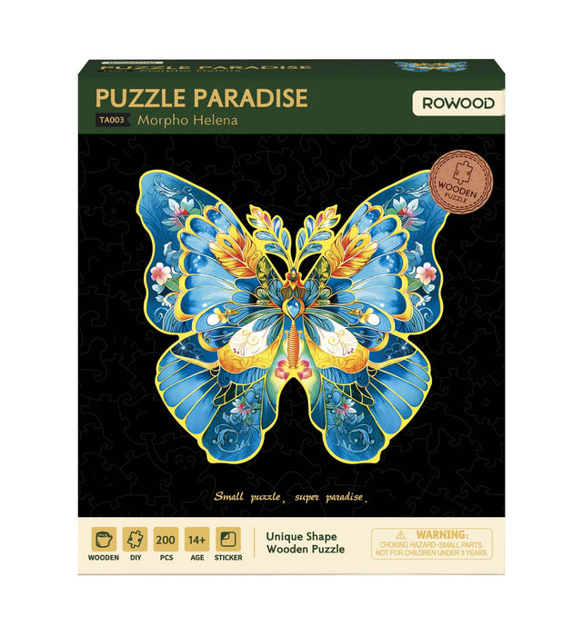 Rowood Morpho Helena Flower Wooden Jigsaw Puzzle TA003 若客趣拼世界创意异形拼图 海伦娜闪蝶
