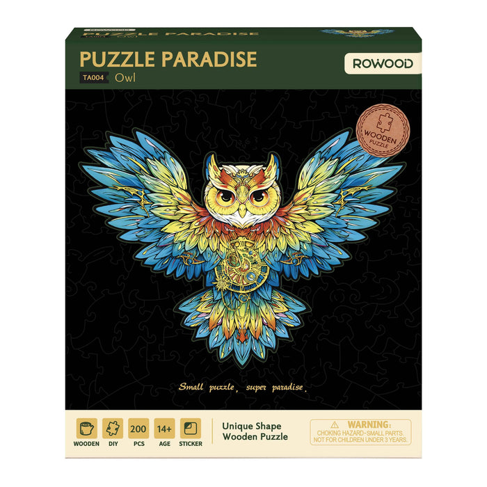 Rowood Owl Flower Wooden Jigsaw Puzzle TA004 若客趣拼世界创意异形拼图 猫头鹰