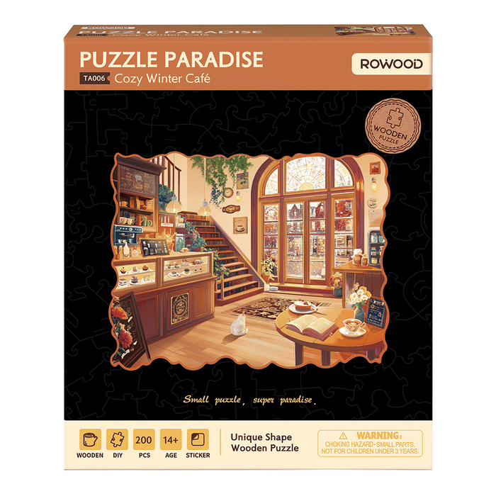 Rowood Cozy Winter Café Wooden Jigsaw Puzzle TA006 若客趣拼世界创意异形拼图 冬日咖啡屋
