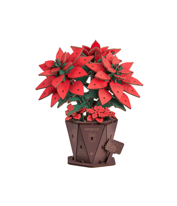 Rowood Poinsettia DIY Flower 3D Wooden Puzzle TF001 若物3D立体拼图 重瓣一品红