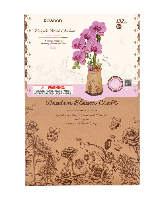 Rowood DIY Flower Purple Moth Orchid 3D Wooden Puzzle TW091 若物木艺繁花拼图立体3D模型 紫蝴蝶兰
