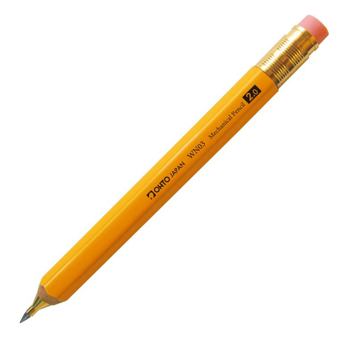 OHTO APS-680E Wooden Mechanical Pencil - Yellow 日本乐多木杆自动铅笔带橡皮 黄色2mm