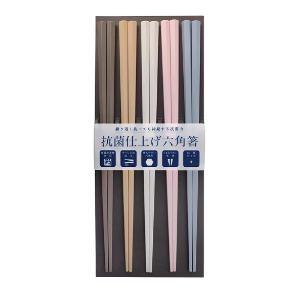 SUNLIFE Hexagonal antibacterial Chopsticks日本SUNLIFE莫兰迪配色抗菌六角筷子 PBT材质 5双装