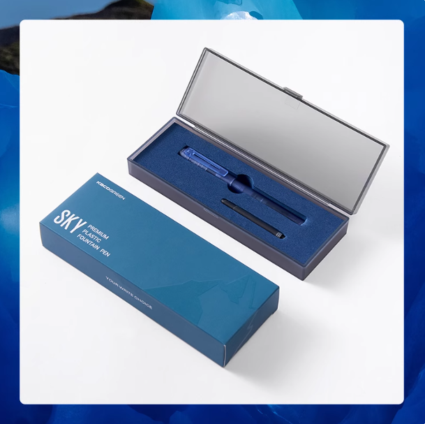 KACOGREEN SKY Premium Plastic Fountain Pen - Blue KACOGREEN文采百锋SKY透明磨砂钢笔 蓝色
