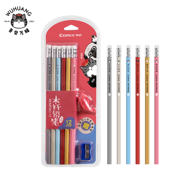 COMIX WHMP207-12 Wooden Pencil Set - 12pcs 齐心 吾皇万睡木杆铅笔套装