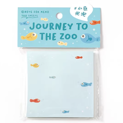 NOTE FOR 100 Sheets Squared Memo 方形便签纸 动物园游记系列 小鱼泡泡