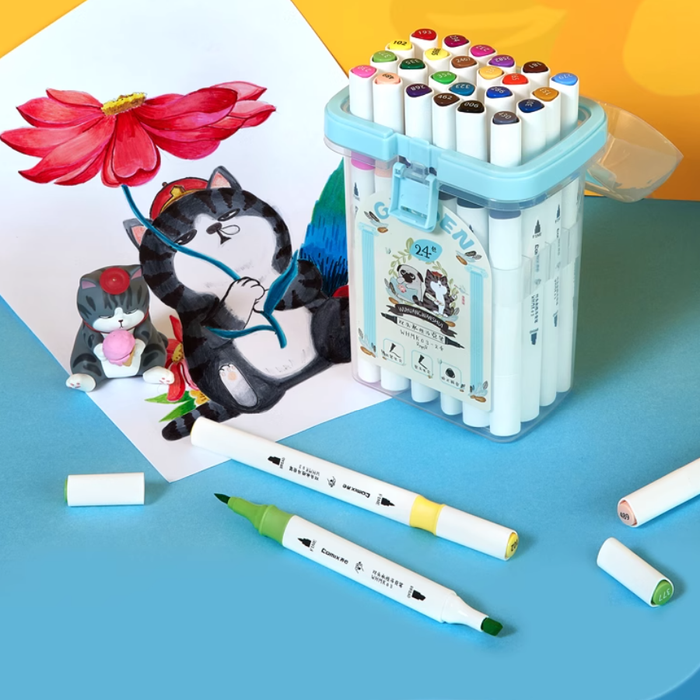 COMIX WHMK03-24 Double-headed Water-based Marker - 24Colors 齐心 吾皇万睡双头水性马克笔24色