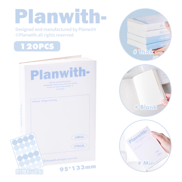 PLANWITH Mini Draft Book - Side flip type,120pcs,White 友计划空白加厚Mini草稿本 侧翻式 120张 白色