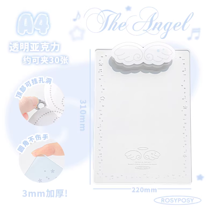 RosyPosy Angel Wings Series Clipboard - A4 Clear 柔设天使板夹文件夹 A4 透明
