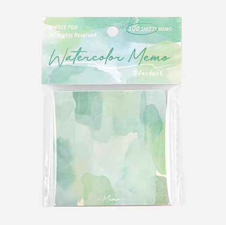 NOTE FOR 100 Sheets Squared Memo 方形便签纸 水彩记事笺系列 青绿足迹