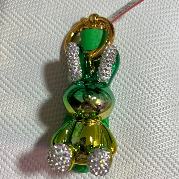 电镀镶钻钥匙扣花花兔绿色