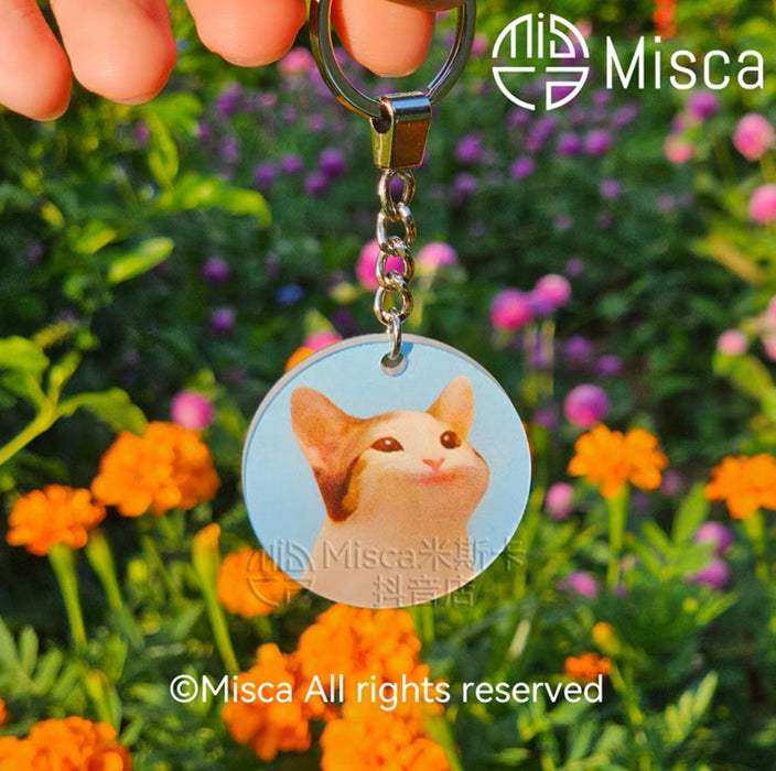 Misca Cat Meme Keychain 啵嘴猫动态挂件钥匙扣 圆形