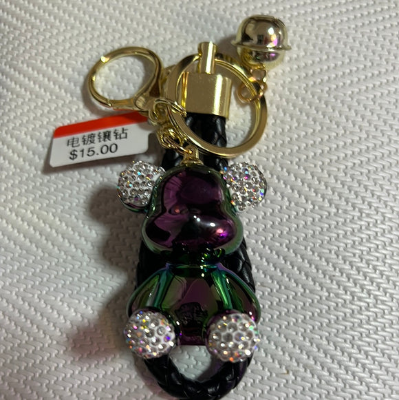 电镀镶钻钥匙扣小熊黑色