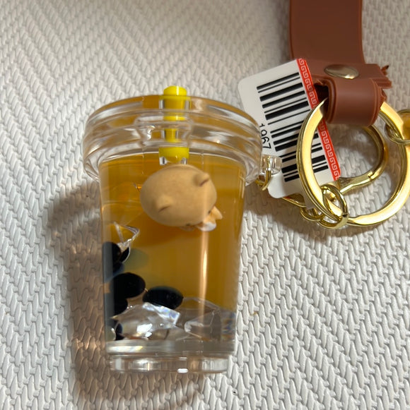 入油亚克力钥匙扣珍珠奶茶熊奶茶杯