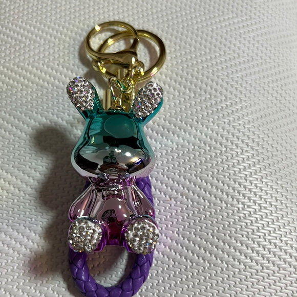 电镀镶钻钥匙扣领结兔紫色