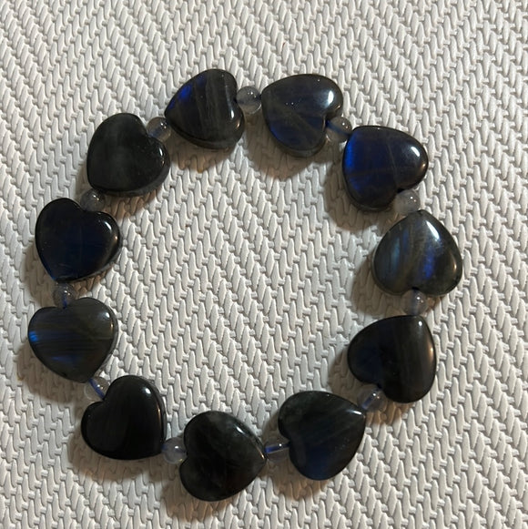 强光灰月光石爱心手串
