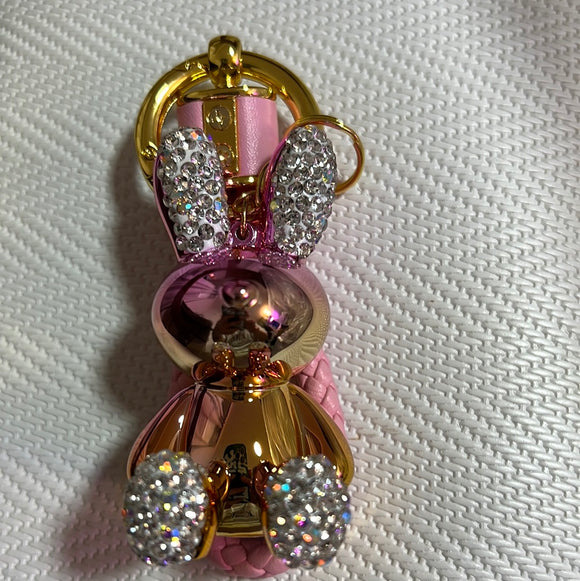 电镀镶钻钥匙扣花花兔粉色
