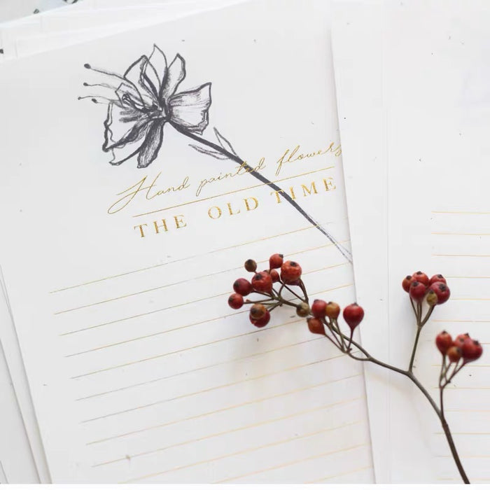 Minimalistic Instagram Style Gilded Letter Paper 北欧Ins风简约治愈黑白插画花束烫金信纸