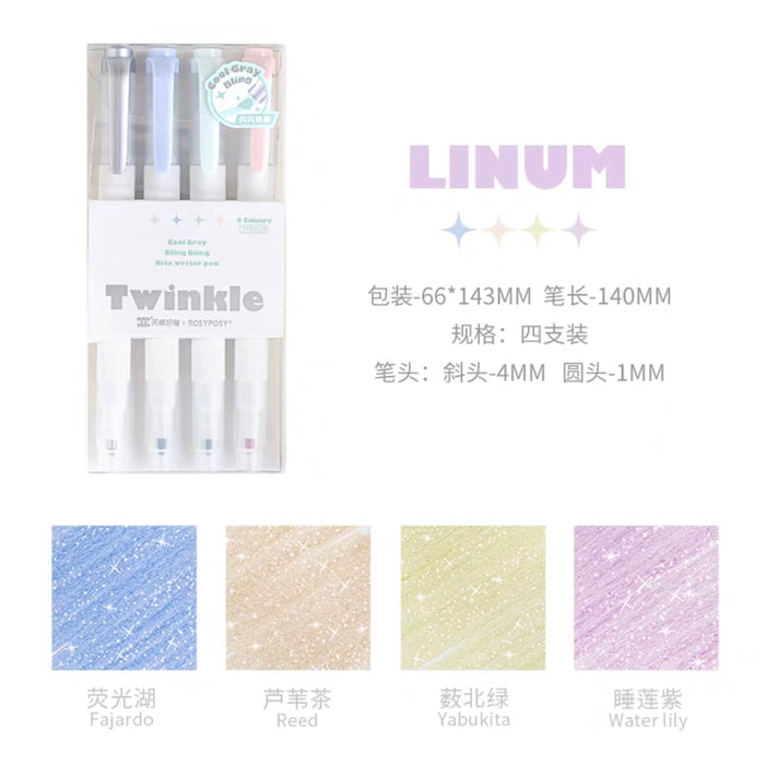 RosyPosy Twinkle Series Glitter Marker - Linum 4colors RosyPosy 闪闪荧光笔 LINUM 4色