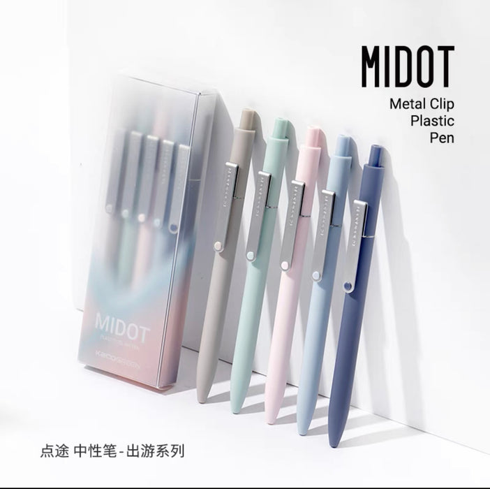 KACO MIDOT Series Metal Clip Fast Drying Gel Ink Pen Set - 0.5mm Black Ink 5pcs KACO MIDOT点途 出游系列速干按动中性笔5支套装