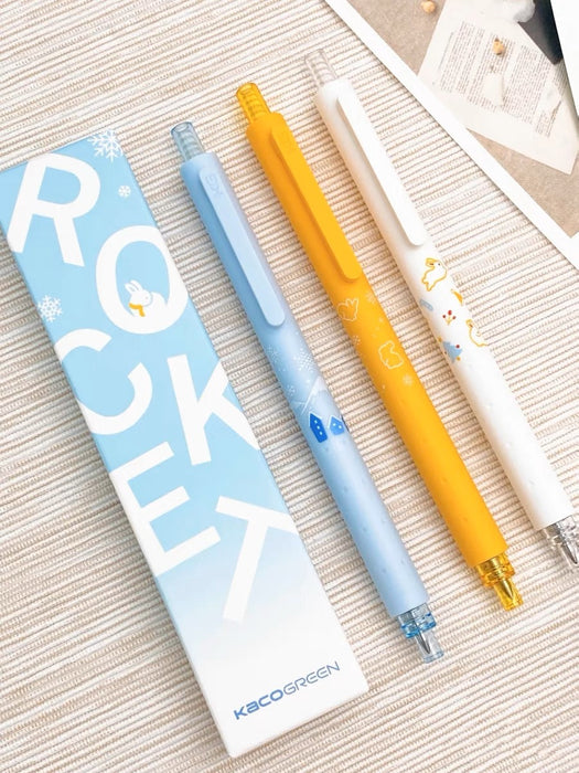 KACO Rocket Series Winter Rabbit Limited Edition Gel Ink Pens Set - 0.5mm Black Ink 3pcs KACO新款限定菁点冬季雪兔 中性笔3支装黑色水笔芯0.5按动式低重心