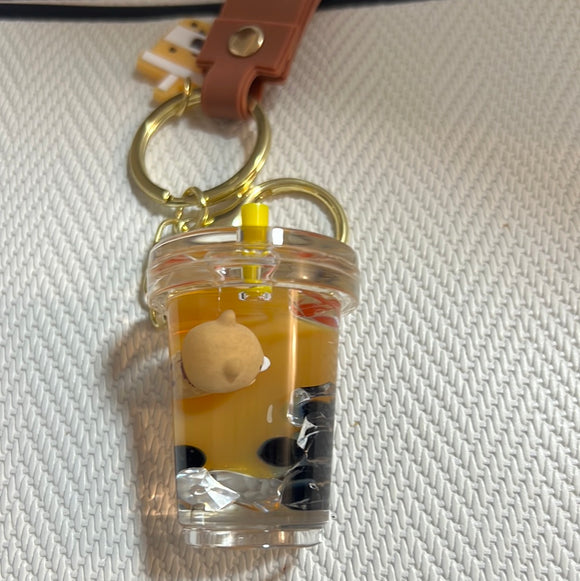 入油亚克力钥匙扣珍珠奶茶熊奶茶杯