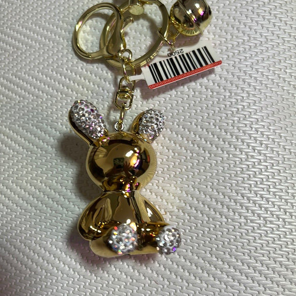电镀镶钻钥匙扣小兔金色