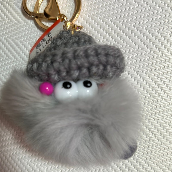 獭兔毛煤球钥匙扣挂饰浅灰