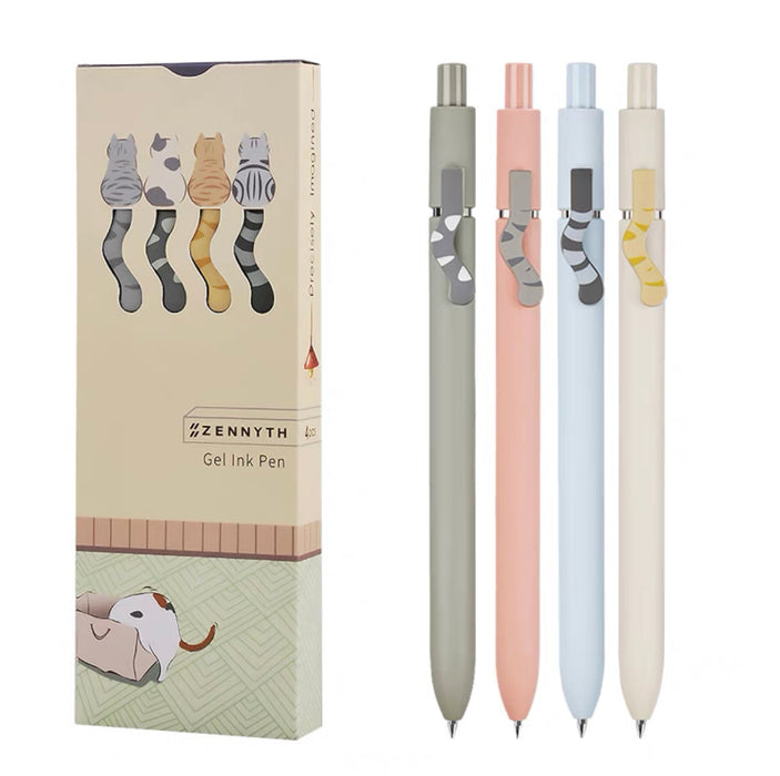 ZENYTH Cute Cat Gel Ink Pen Set - 0.5mm Black Ink 4 Pcs 赞仕萌猫中性笔套装 0.5mm黑色4支装