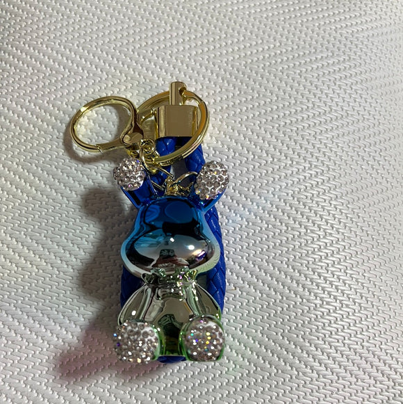 电镀镶钻钥匙扣领结兔宝石蓝