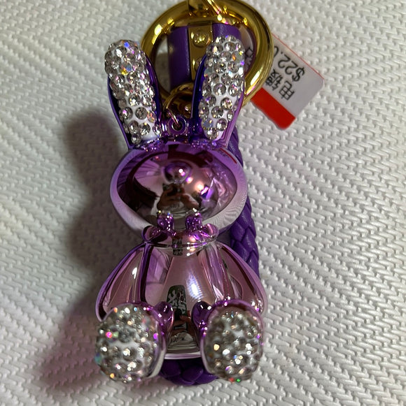 电镀镶钻钥匙扣花花兔紫色