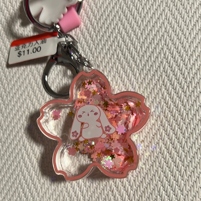 入油亚克力钥匙扣樱花兔粉色