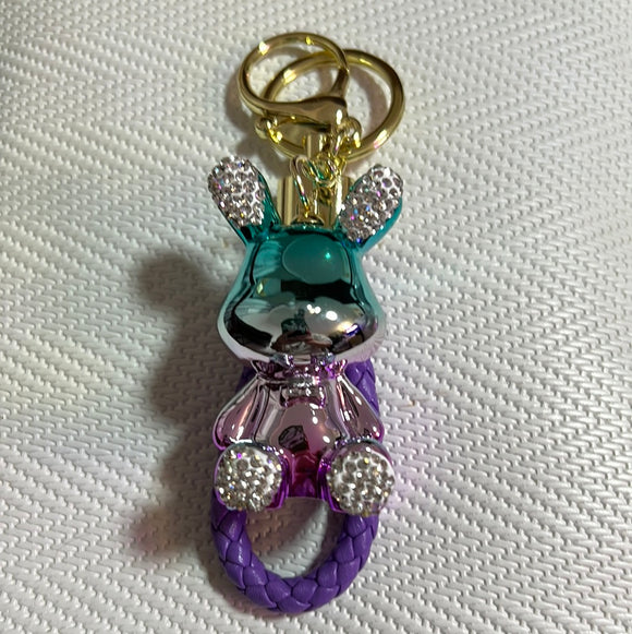 电镀镶钻钥匙扣领结兔紫色