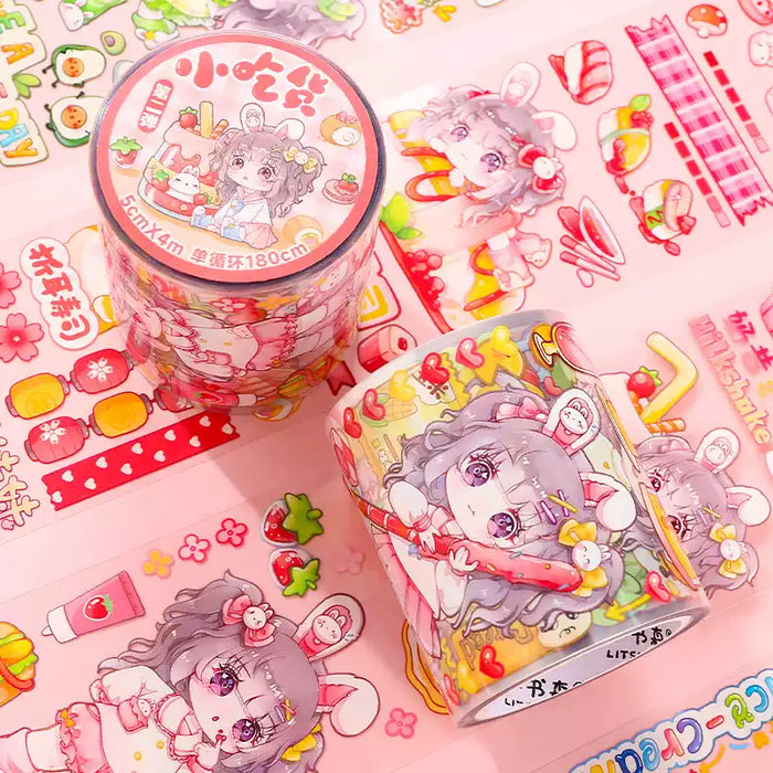 LITSUSON Cute Decor PET Tape小书森折耳妹妹系列手账胶带 小吃货篇2 PET特油