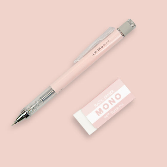 TOMBOW MONO GRAPH MECHANICAL PENCIL + ERASER SET - CORAL PINK日本蜻蜓绘图自动铅笔+橡皮套装 珊瑚粉