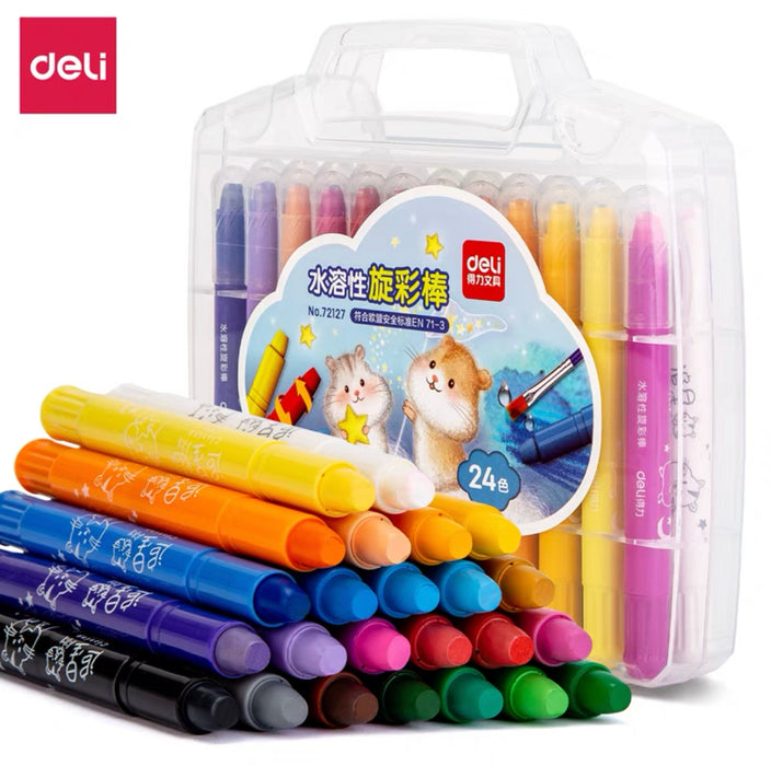 DELI No.72127 Water Soluble Color Sticks - 24 Colors 得力72127盒装水溶性旋彩棒 24色