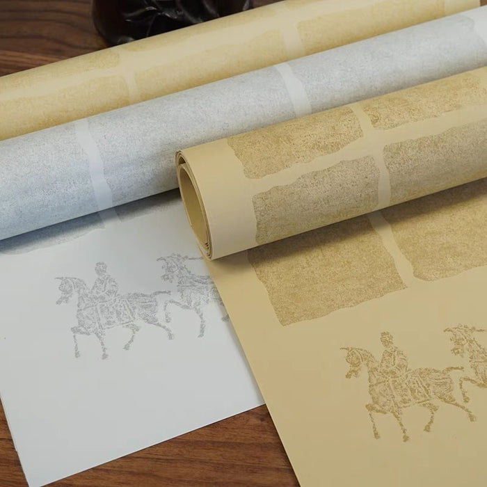 Thick Batik Medium-Absorbency Rubbing Paper with Chariot Motif 加厚蜡染半生熟拓片车马笺带落款格子四尺对开 方格28格 浅仿古