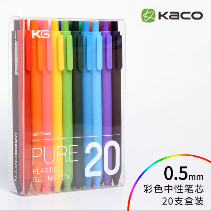 KACO PURE Colored Gel Ink Pen - 0.5mm 20pcs 书源按动式中性笔 彩虹笔学生用0.5mm 20支